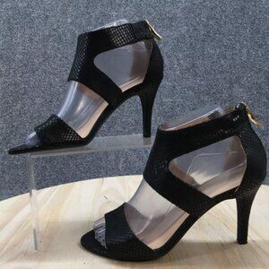 BCBGeneration 6.5 Black High Heel Pump Sandal Open Toe Snake Reptile Marvel Mint